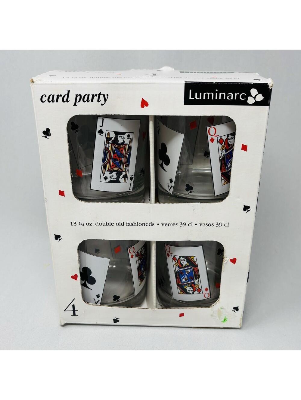 VTG Luminarc Card Party Old Fashioned Glasses MCM Poker Barware Retro Whiskey